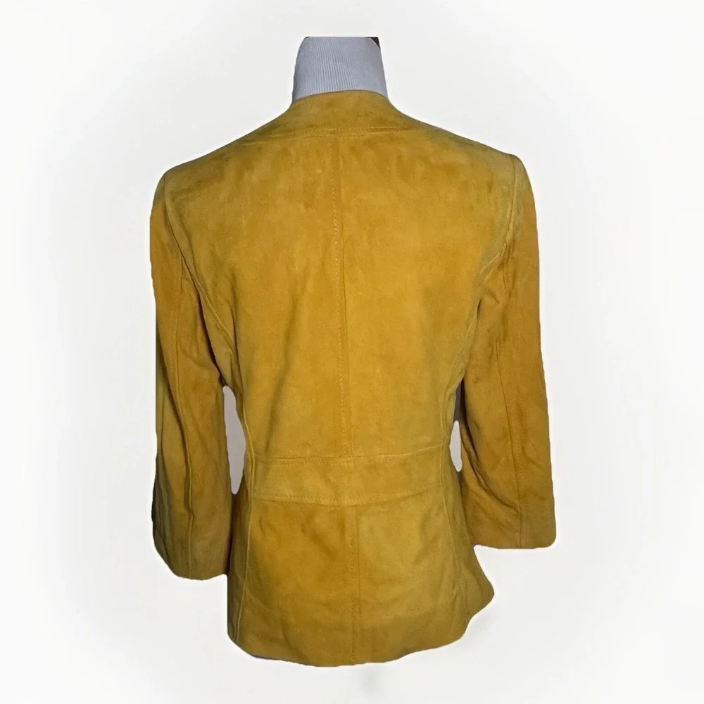 Tory Burch Mustard Yellow Suede leather Double-Breasted Jacket 3/4 Sleeve Size 6